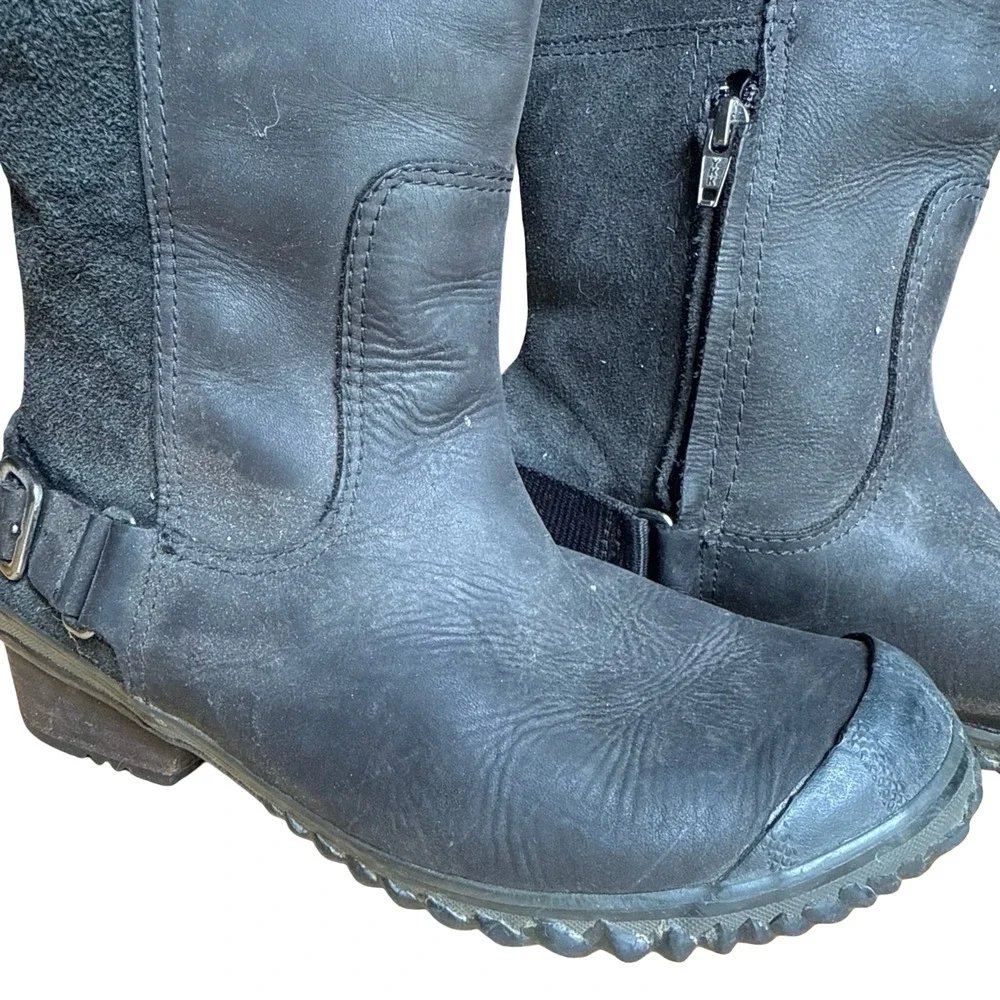 Sorel Slimboot Tall Black Oiled Leather Suede Side Zip Winter Boots Shoes sz 8
